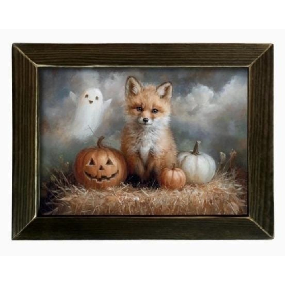 Rustic Farmhouse RED FOX‎ Framed Picture 14x18 Pumpkins Ghost Autumn Harvest NEW